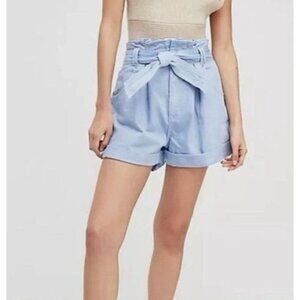 We The Free People Nova Denim Paper Bag High Rise Shorts Light Blue Womens Small